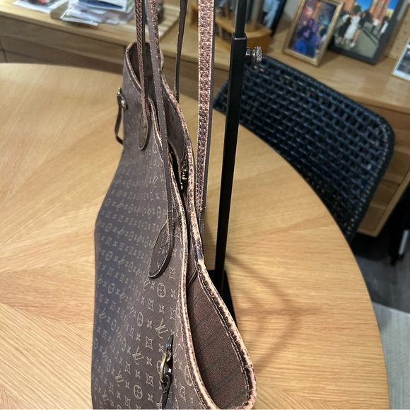 Authentic Louis Vuitton Monogram Mini Lin Neverfull Chocolate Brown Bag - Picture 8 of 17